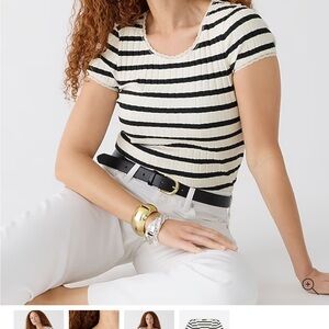 J.Crew Striped Pointelle Ribbed T-Shirt - Size XXL